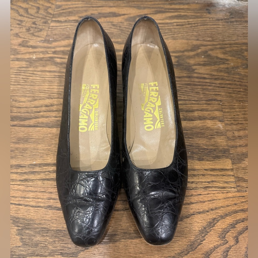 Salvatore Ferragamo Black Textured Heels